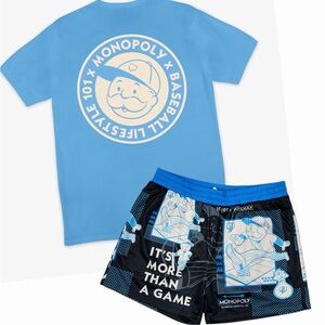 NWT Baseball Lifestyle 101 Monopoly Men's Athletic Shorts & Shirt- Black & Blue